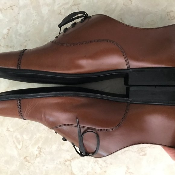 Ferragamo Mens Oxford Cognac Leather Lace Ups Cap Toe Sz 9.5 D - Picture 12 of 15
